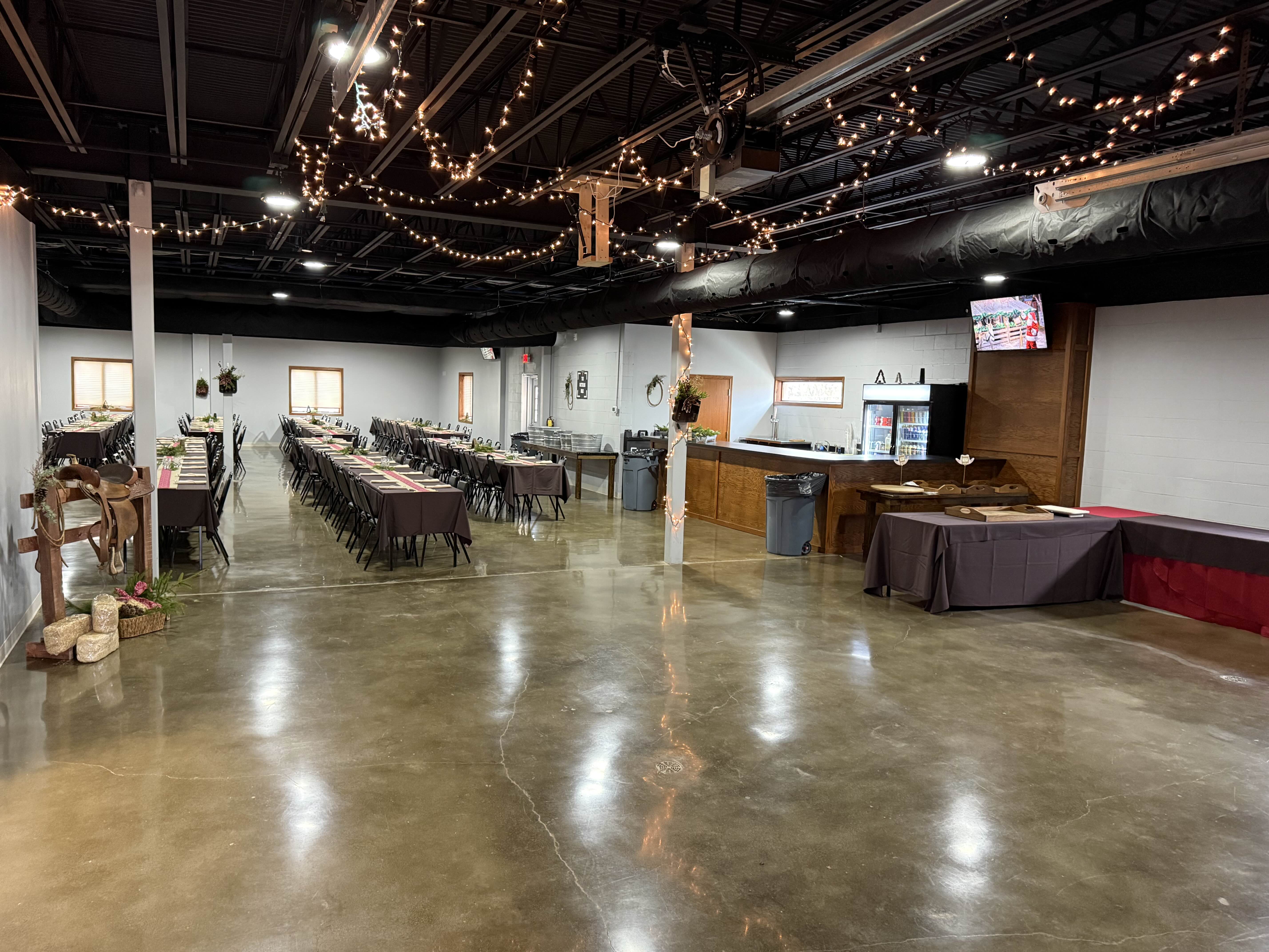 Apex Event Center decorated for a special occasion with elegant lighting