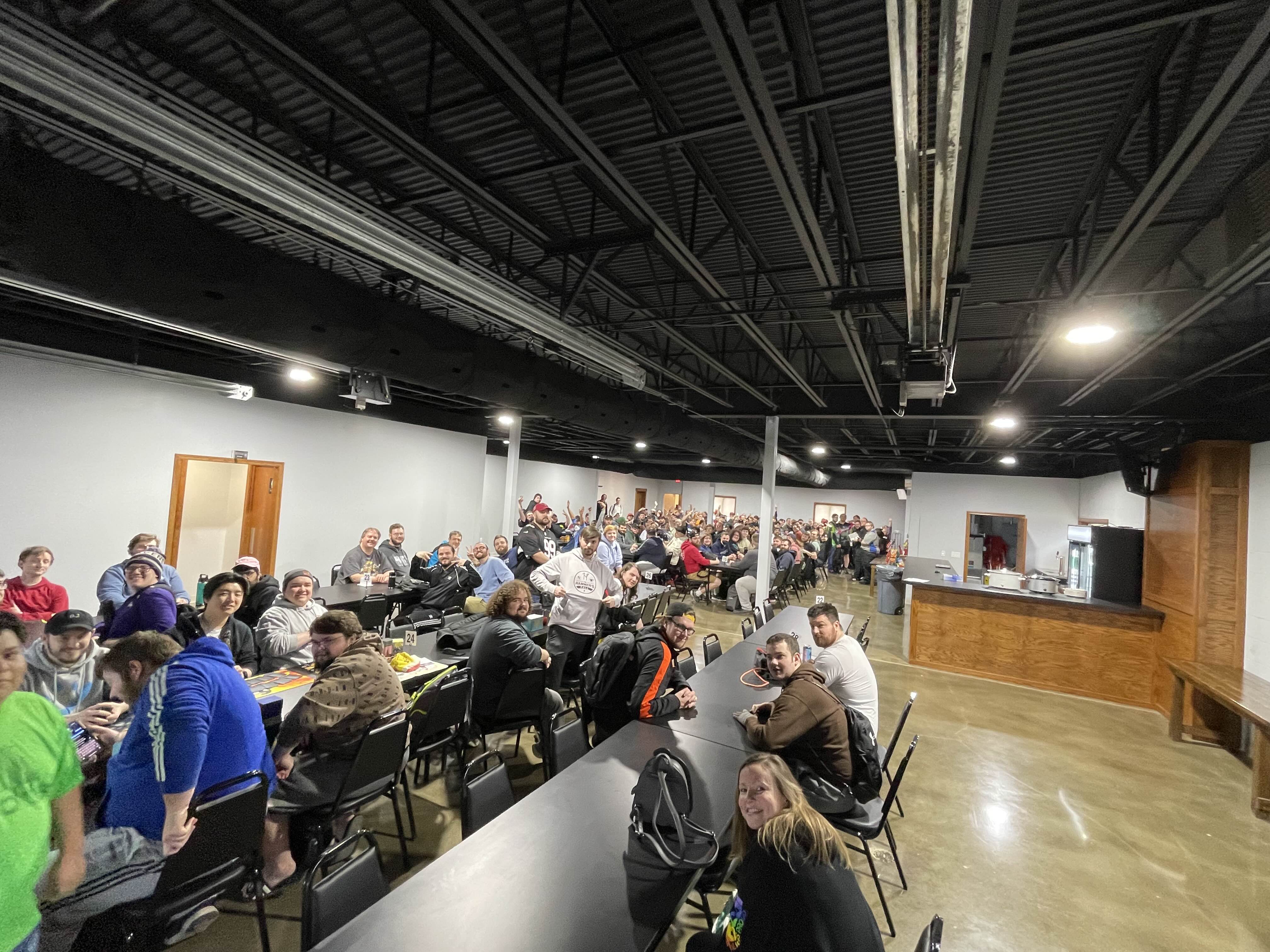 Apex Event Center showing the full venue capacity with tables and chairs