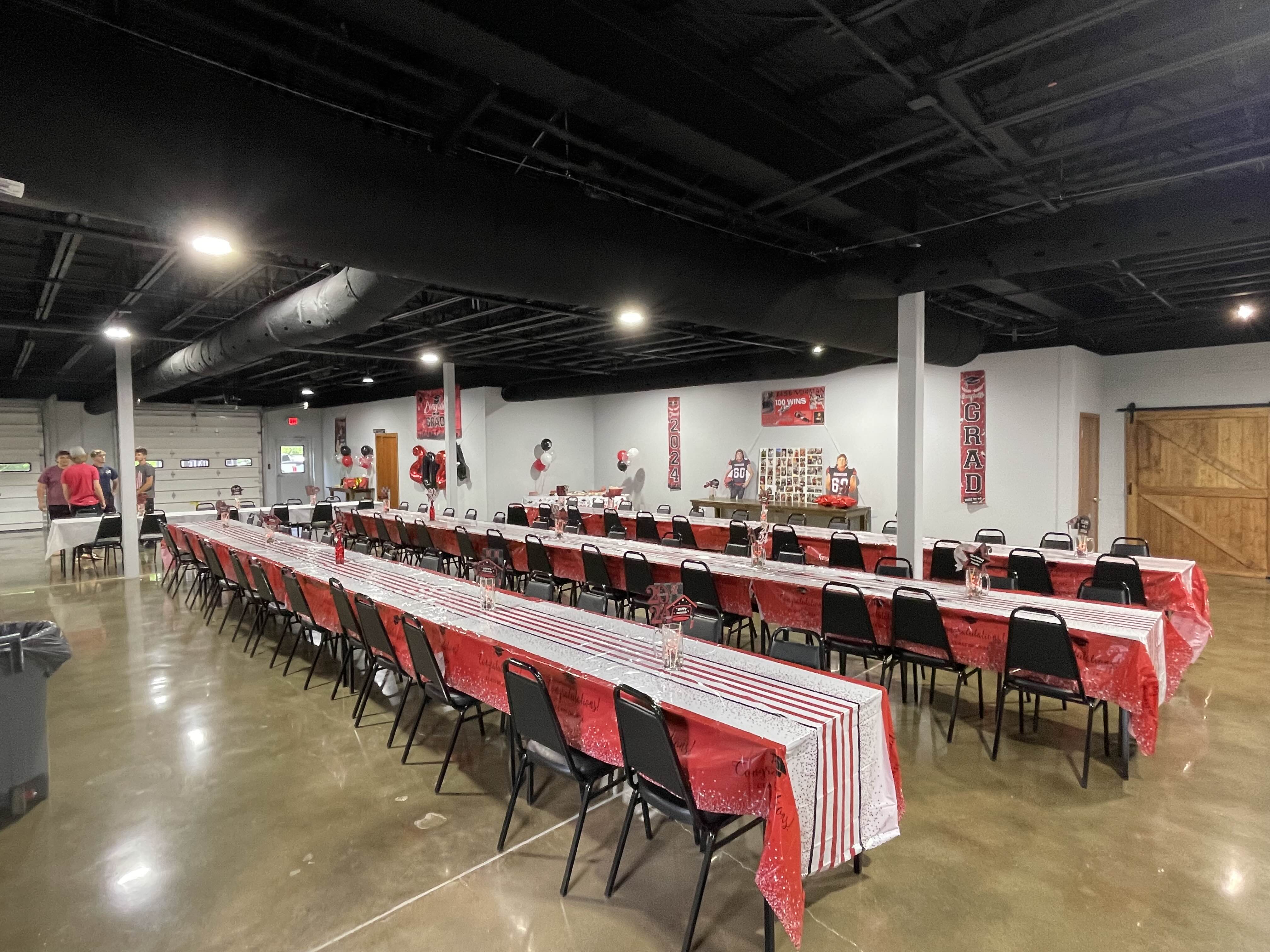 Apex Event Center with decorative lighting and table settings